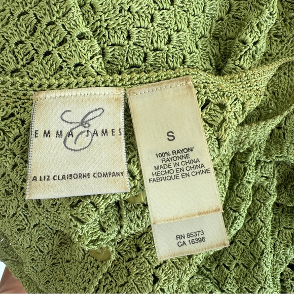 Vintage Emma James Green Crochet Short Sleeve Button Up Blouse Size S - Picture 7 of 7